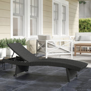 Black Rattan Folding Sun Lounger With Adjustable Backrest and Wheels by Outsunny