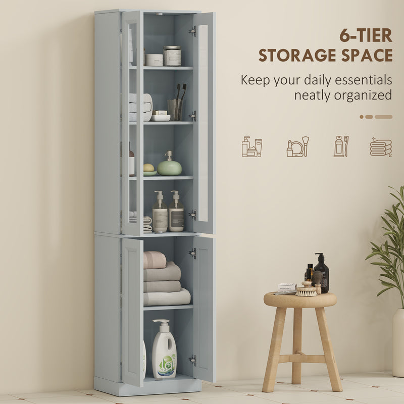 Slim Bathroom Floor Cabinet with Adjustable Shelves for Small Spaces Dusty Blue