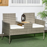 Grey 2 Seater Rattan Garden Chair With Built In Table For Patio Or Balcony