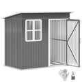 Grey 7x4ft Galvanised Steel Garden Shed with Window, Lock and Gloves by Outsunny