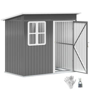 Grey 7x4ft Galvanised Steel Garden Shed with Window, Lock and Gloves by Outsunny