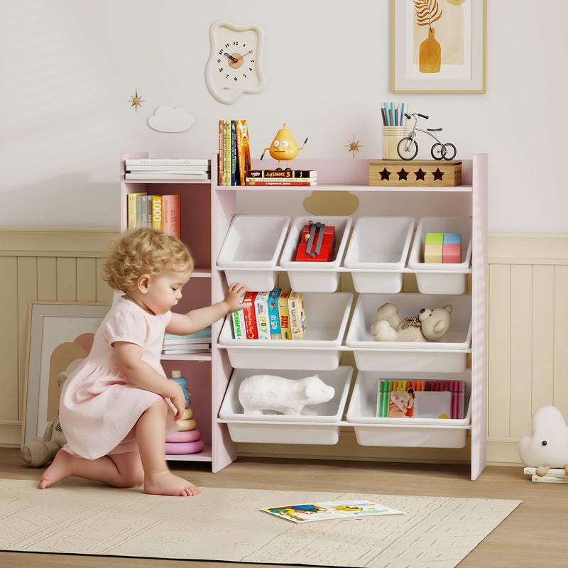 Kids Toy Storage Unit with 8 Removable Bins and Shelves Ideal for Bedroom or Playroom Pink