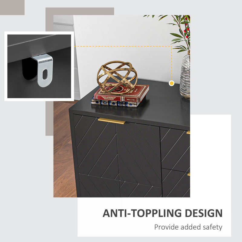 Sideboard with 3 Drawers and Adjustable Shelves for Storage in Living Room Black