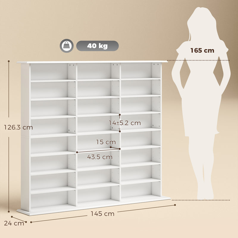 Media Storage Unit with Adjustable Shelves for CDs and DVDs Slim Space Saving
