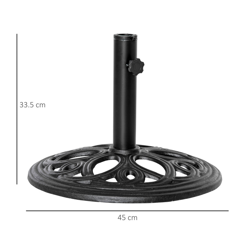 Garden Parasol Base For 38-48mm Poles, Heavy Cast Metal for Stable Patio Umbrella Support Black