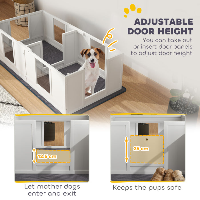 Two Room Whelping Box for Small Dogs with Pad Clear Panels Adjustable Entrance by PawHut