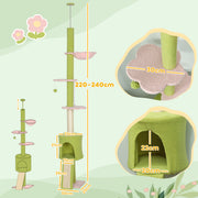 Adjustable Floor to Ceiling Cat Tree with Hammock Condo and Scratching Posts Green AOSOM