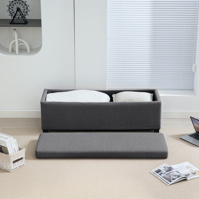 Grey Corduroy Storage Ottoman Bench 112cm With Removable Lid and Legs for Living Room by HOMCOM