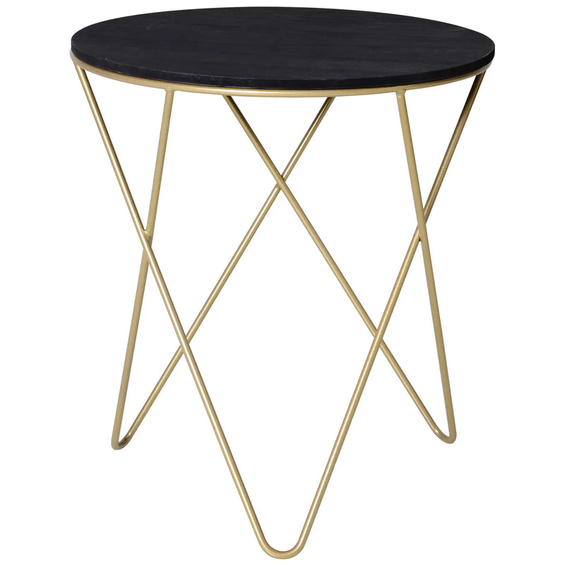 Round Coffee Table with Metal Crossed Legs, Modern Living Room Furniture - Black/Gold Tone (Φ43cm) by Homcom Homcom