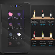 Mini Wine Fridge 8 Bottle 21L Freestanding or Under Counter with Glass Door and LED by HOMCOM