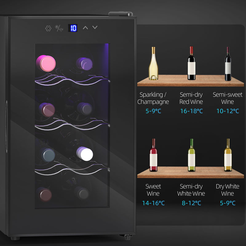 Mini Wine Fridge 8 Bottle 21L Freestanding or Under Counter with Glass Door and LED by HOMCOM