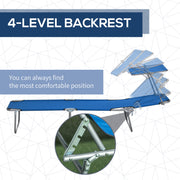 Set of 2 Blue Foldable Sun Loungers with 4 Position Adjustable Backrest and Sun Shade