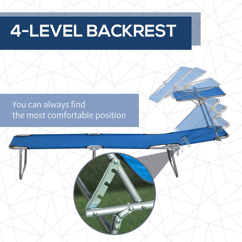 Set of 2 Blue Foldable Sun Loungers with 4 Position Adjustable Backrest and Sun Shade