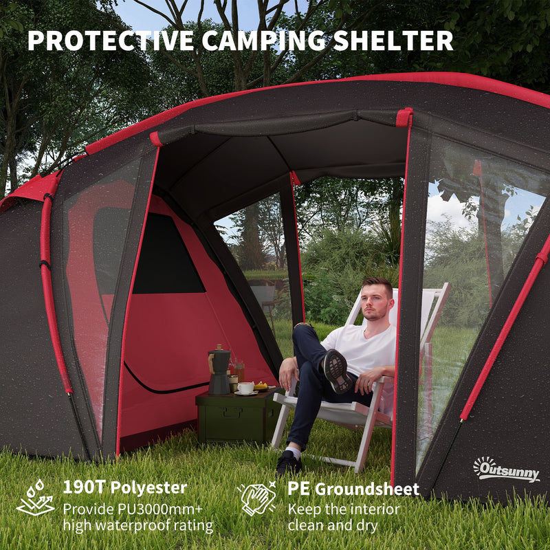 6 Man Family Tent with Two Bedrooms and Spacious Living Area Waterproof Grey