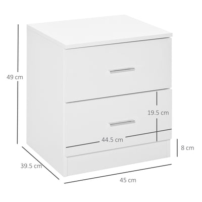 Modern 2 Drawer Bedside Table with Storage for Bedroom or Living Room Organisation