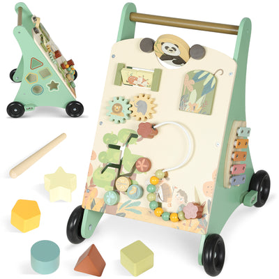 Wooden Baby Push Walker With Xylophone Bead Maze And Speed Control Toy Green AOSOM