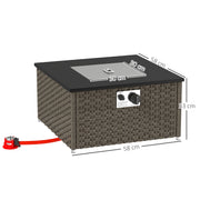 Grey Rattan Gas Fire Pit Table with Lid 13KW Outdoor Patio Heater and Coffee Table