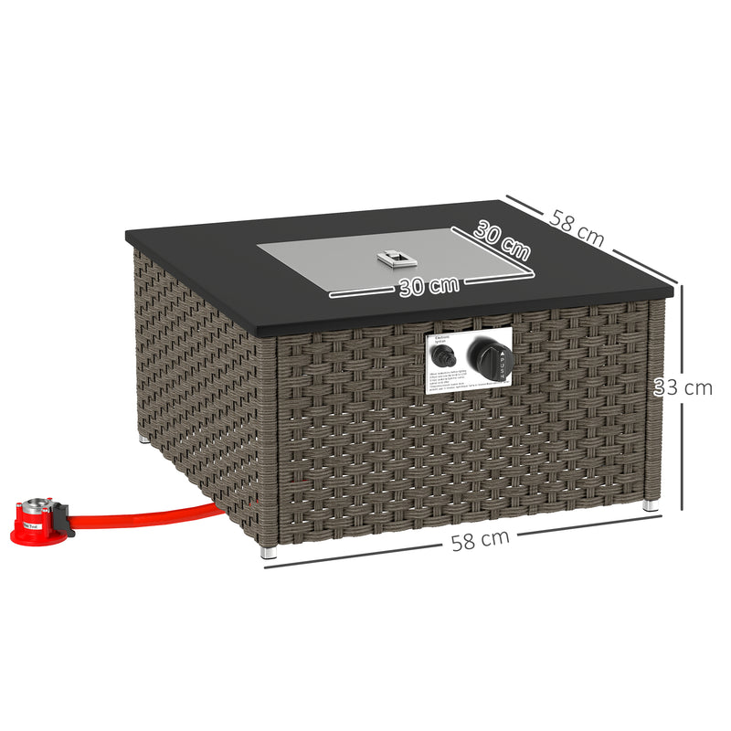 Grey Rattan Gas Fire Pit Table with Lid 13KW Outdoor Patio Heater and Coffee Table