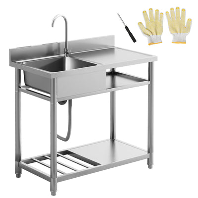 Outdoor Stainless Steel Freestanding Kitchen Sink with Storage and Mixer Tap by HOMCOM AOSOM