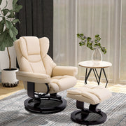 Recliner Chair and Footstool Set with Swivel Base and Adjustable Backrest for Lounge Cream