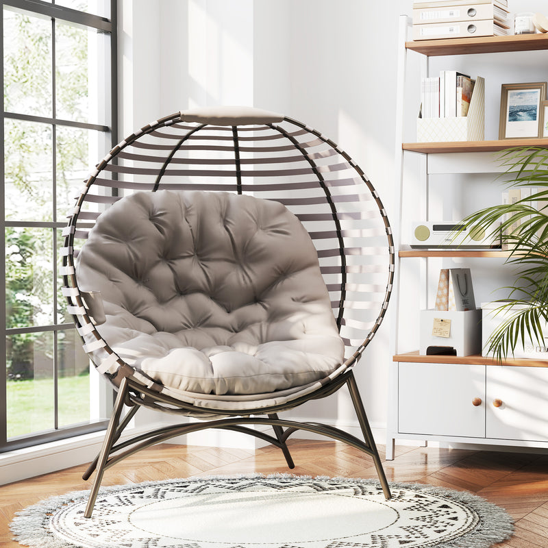 Light Grey Rattan Egg Chair with Cushion and Side Pocket for Garden Comfort by Outsunny