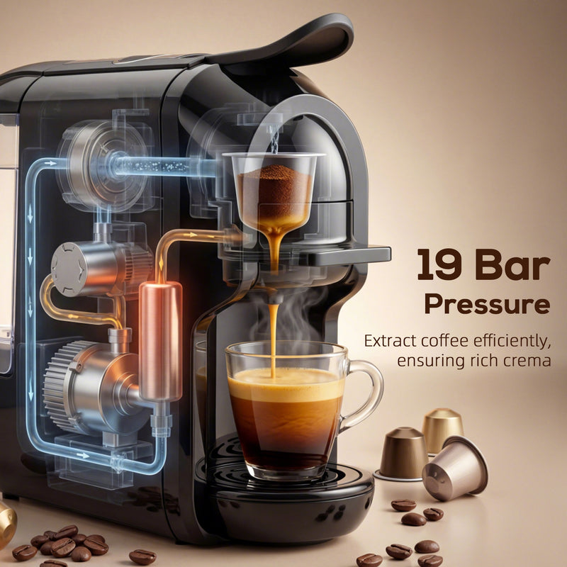 Coffee Machine for Quick Espresso and Capsule Brewing with Easy Controls Black AOSOM