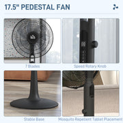 Pedestal Fan with Three Speeds Insect Repellent Box and LED Display for Home Use, Black