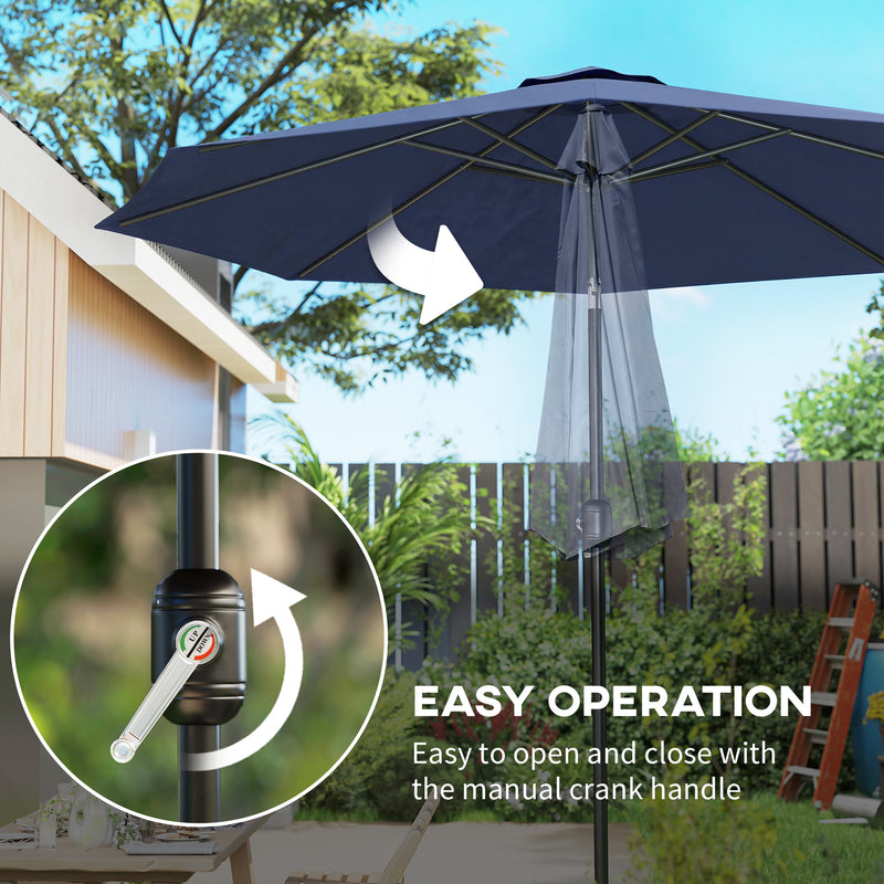 3m Garden Parasol with Large Adjustable Canopy for Sun Protection, Navy Blue