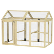 Large Wooden Chicken Coop With Expandable Run For Outdoor Poultry Care, Natural Wood