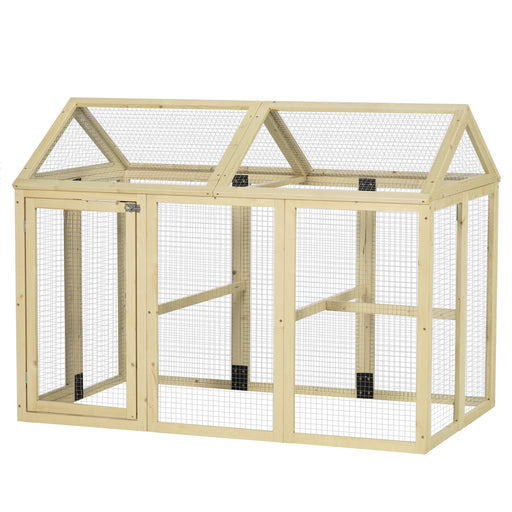 Large Wooden Chicken Coop With Expandable Run For Outdoor Poultry Care, Natural Wood