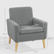 Upholstered Accent Armchair with Wide Padded Seat and Wooden Legs for Living Room Grey