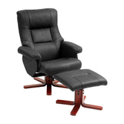 Black Faux Leather Manual Recliner Armchair with Matching Footstool Set by HOMCOM