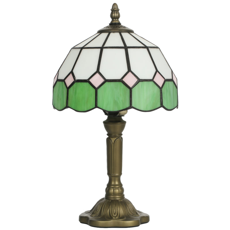 Stained Glass Table Lamp Tiffany Style - Handmade Glass Table Lamp with Art Deco Design for Living Room White & Green