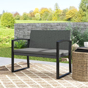 Grey Black Two Seater Rattan Garden Bench Weather Resistant by Outsunny