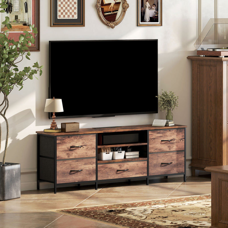 Industrial TV Unit With Storage For Living Room - Built In Sockets & USB Ports - For 65" TVs