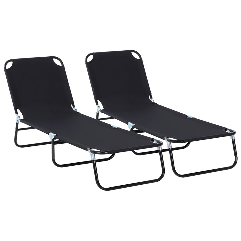 Black 2 Piece Foldable Sun Lounger Set with 5 Position Backrest for Outdoor Relaxing