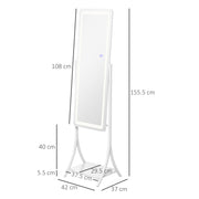 Full Length LED Dressing Mirror With Storage Shelf and 3 Light Modes, White