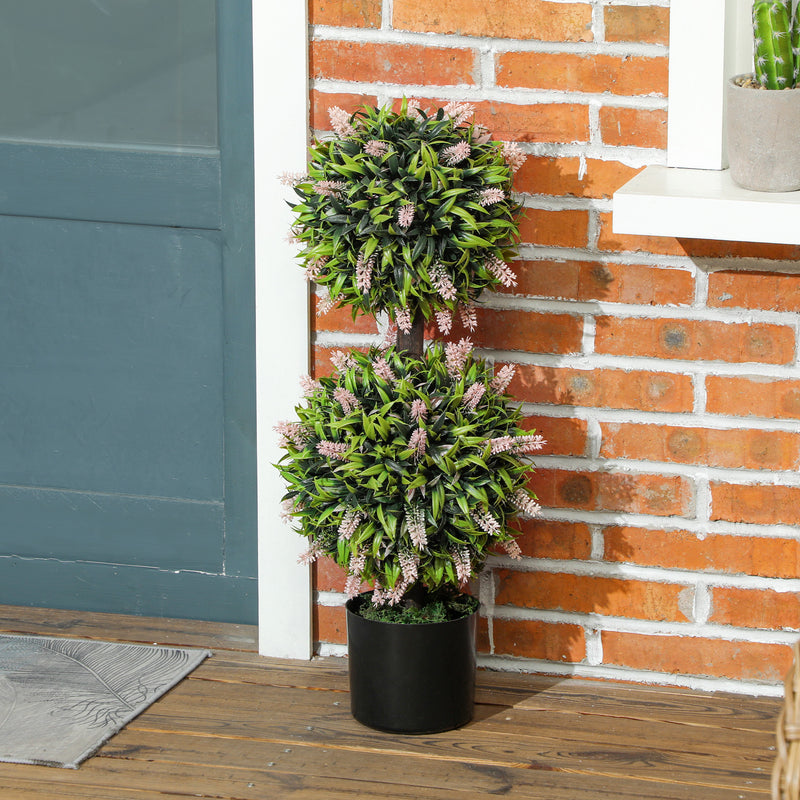Set of 2 Artificial Ball Trees with Pink Lavender Flowers 70cm by HOMCOM
