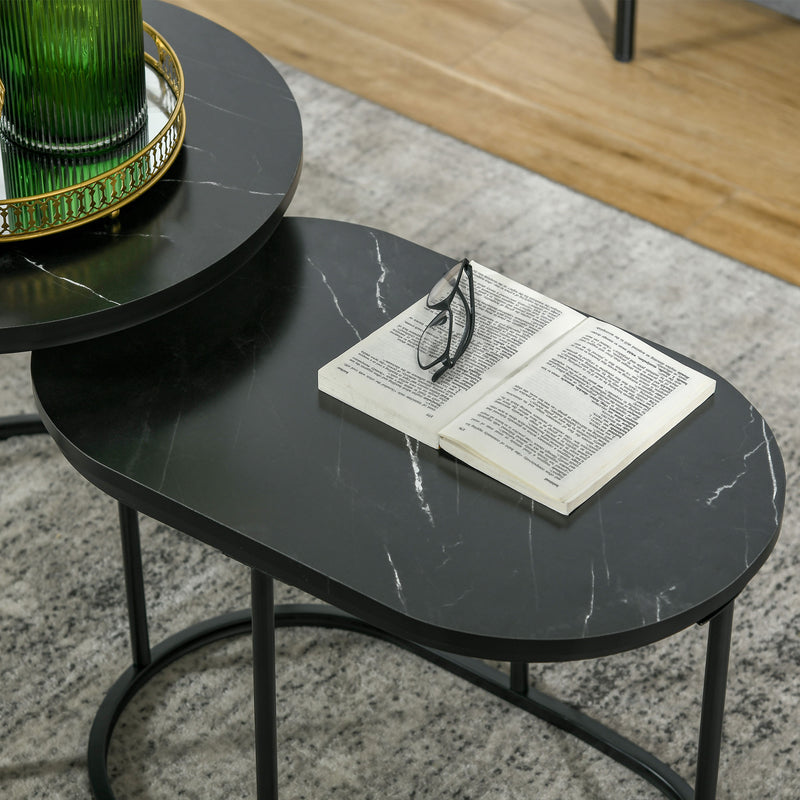 Set of 2 Marble Effect Nesting Tables Black and White Space Saving Design by HOMCOM