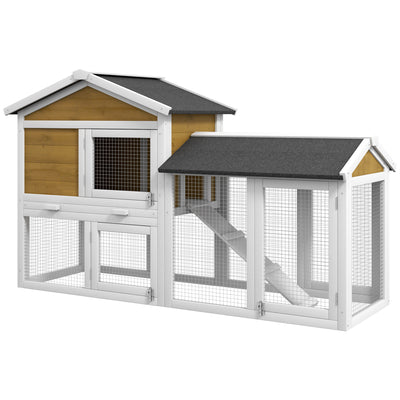 Wooden Rabbit Hutch Outdoor Double Tier with Ramp and Water-Resistant Roof Yellow by PawHut