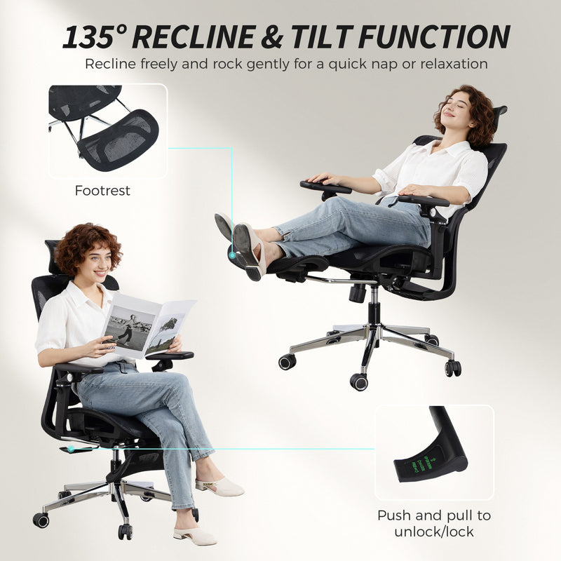 Ergonomic High Back Mesh Office Chair With Lumbar Support For Home Or Work, Black AOSOM