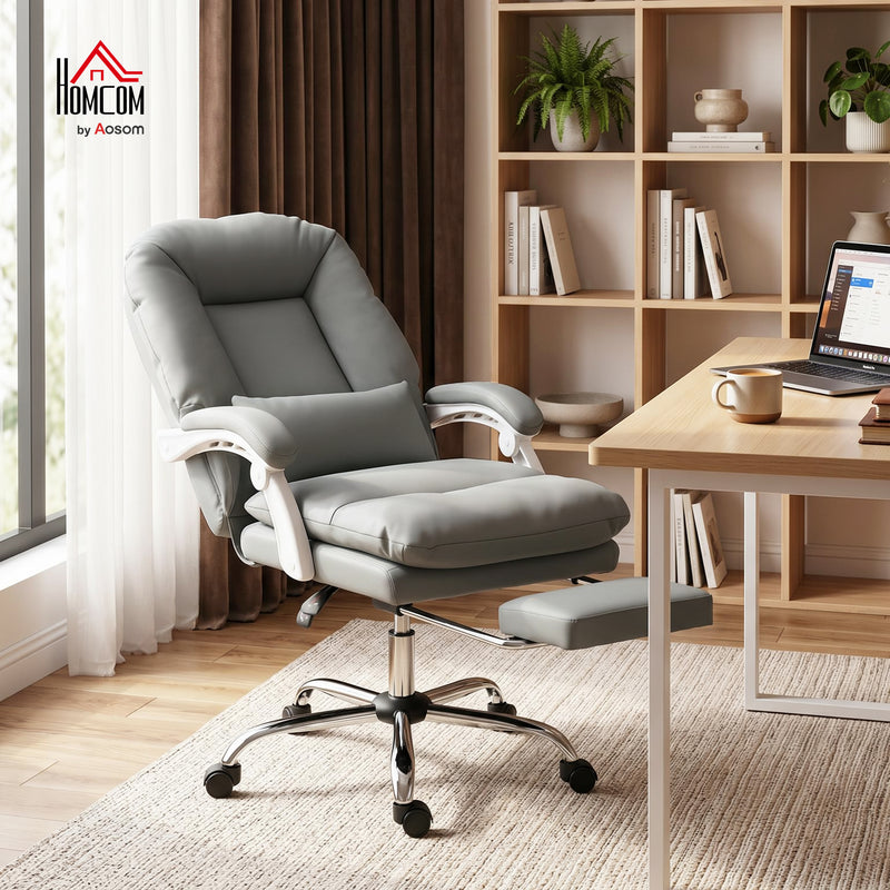 Office Chair with Reclining Backrest and Footrest for Comfortable Home Working Grey