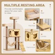 Cat Tree with Hammock and Scratching Posts for Indoor Cats to Play and Rest Yellow AOSOM