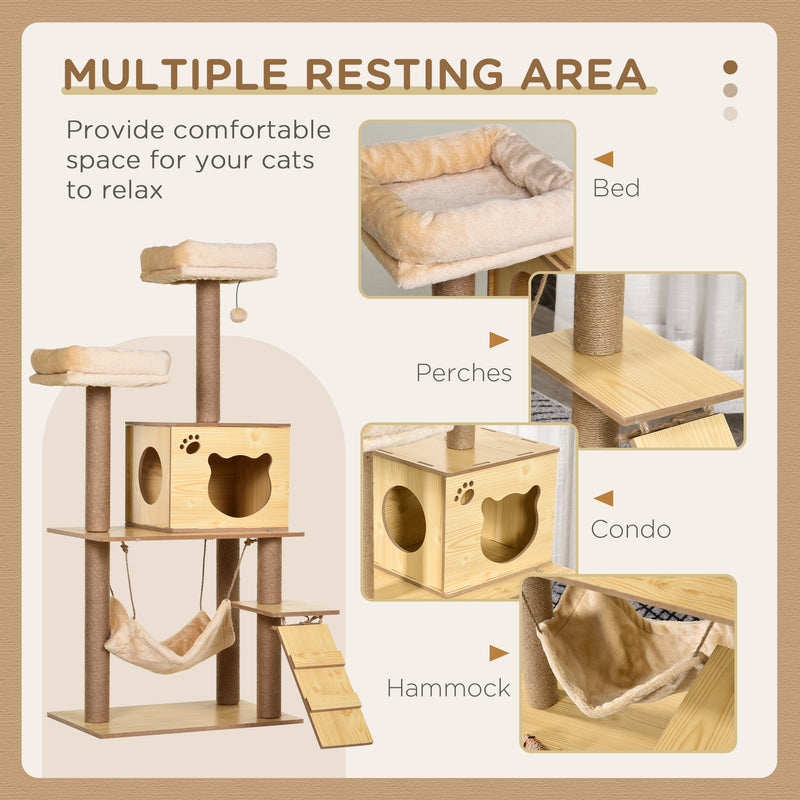 Cat Tree with Hammock and Scratching Posts for Indoor Cats to Play and Rest Yellow AOSOM