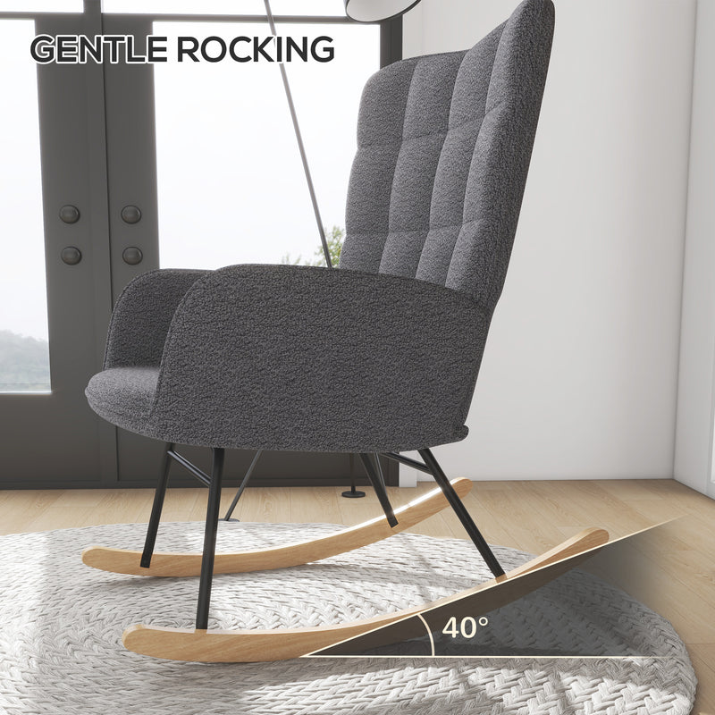 Wingback Nursery Rocking Chair with Berber Fleece for Nursing and Relaxing, Dark Grey