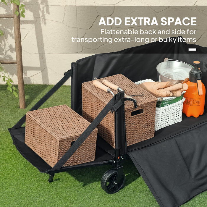 Black 150L Folding Trolley Wagon with Brakes and Adjustable Handle by Outsunny