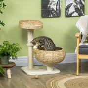 Cat Tree Tower With Sisal Scratching Post Two Soft Beds And Hanging Toy Ball Grey