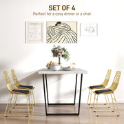 Set of 4 Metal Dining Chairs with Velvet Cushions and Cut Out Back for Kitchen, Gold Tone