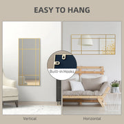 Decorative Grid Wall Mirror With Hanging Hooks Ideal for Hallway or Living Room Gold Tone