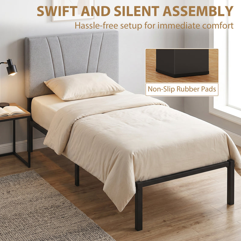 Single Bed Frame with Padded Headboard and 26 cm Underbed Storage Space Black Homcom